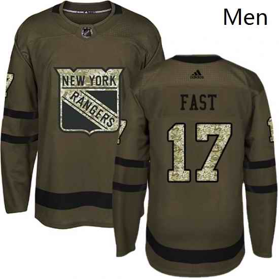 Mens Adidas New York Rangers 17 Jesper Fast Authentic Green Salute to Service NHL Jersey